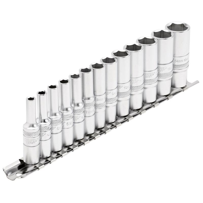 Draper Expert Deep Metric Socket Set on a Metal Rail, 1/4" Sq. Dr. (13 Piece)