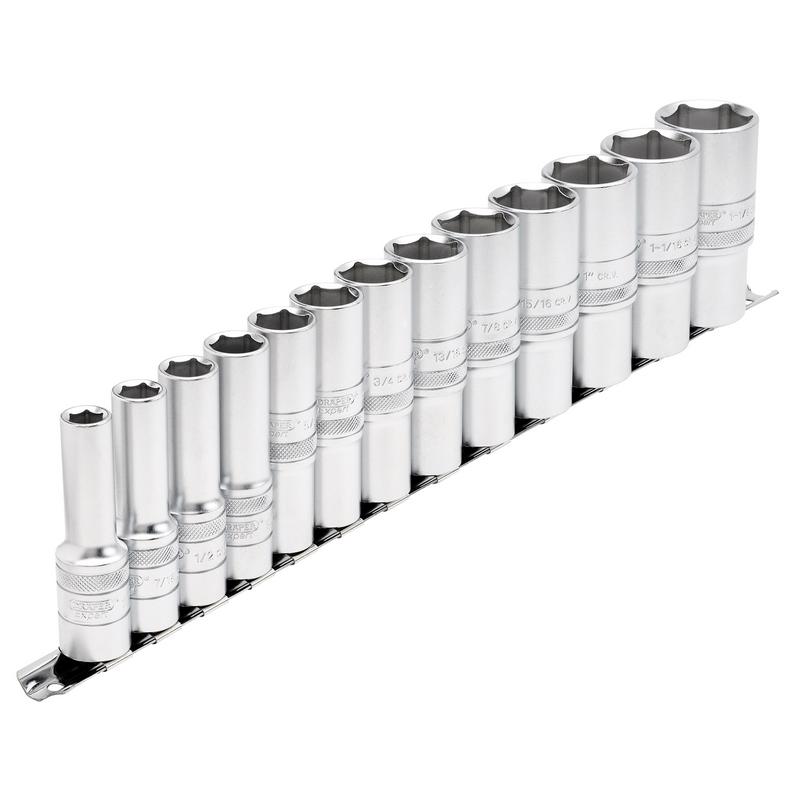 Draper Expert Imperial Deep Socket on a Metal Rail, 1/2" Sq. Dr. (13 Piece)