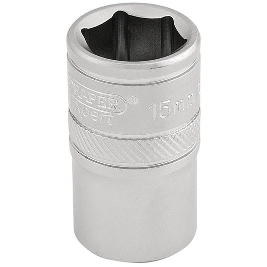 Draper Expert 6 Point Metric Socket, 1/2" Sq. Dr., 15mm