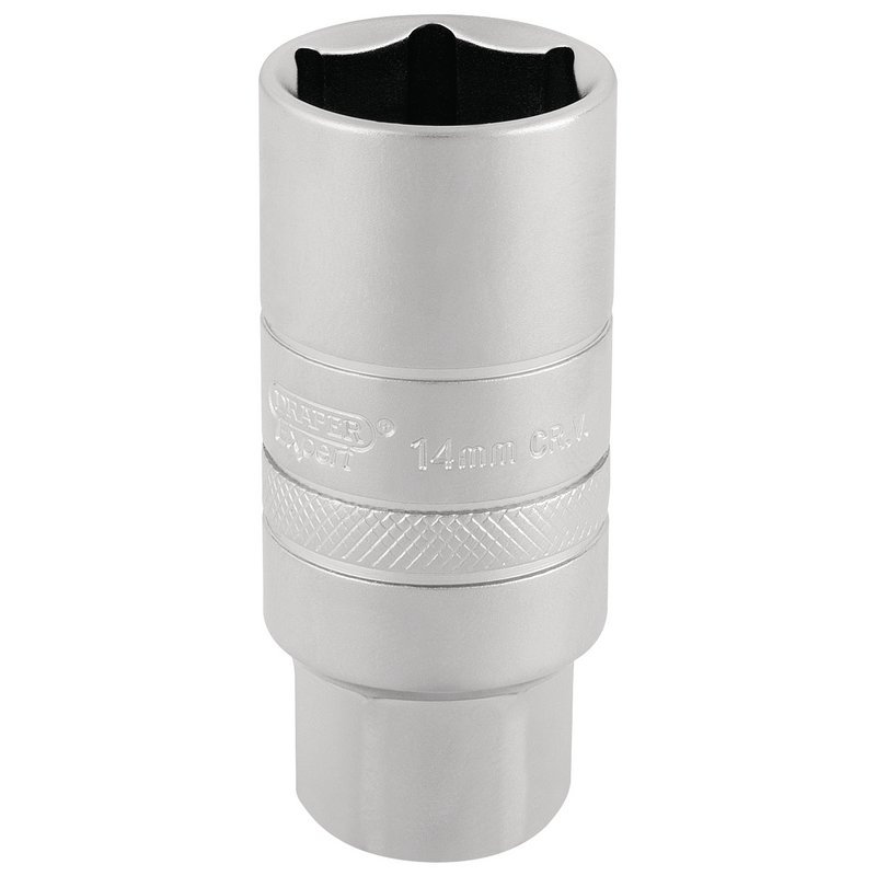 Draper Expert 14mm Thread 6 Point Satin Chrome Spark Plug Socket, 3/8" Sq. Dr., 21mm