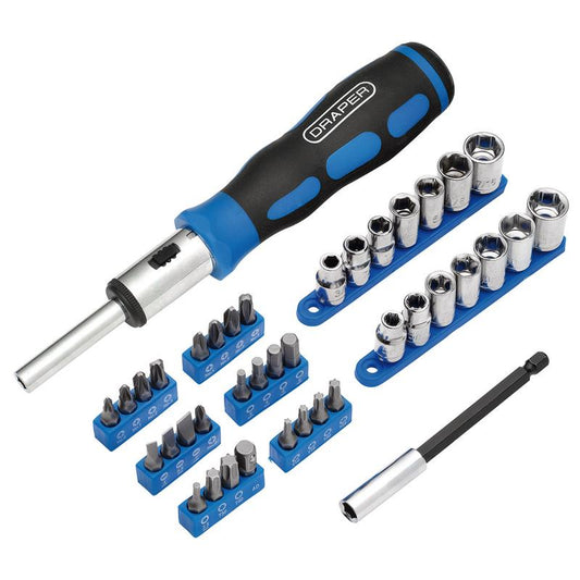 Ratchet Screwdriver Socket and Bit Set, 1/4" Sq. Dr. (40 Piece)