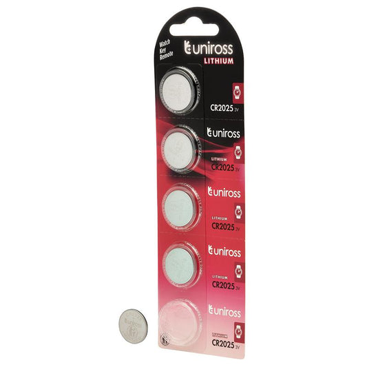 Uniross Lithium Coin Cell CR2025 Batteries (Pack of 5)