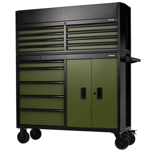 BUNKER® 13 Drawer Combined Roller Cabinet and Tool Chest, 52", Green