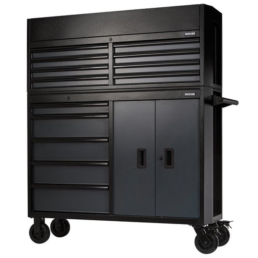 BUNKER® 13 Drawer Combined Roller Cabinet and Tool Chest, 52", Grey