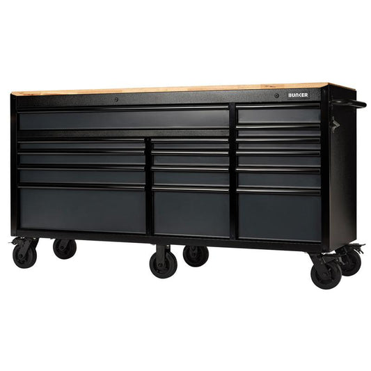 BUNKER® 15 Drawer Workbench Roller Tool Cabinet, 72", Grey