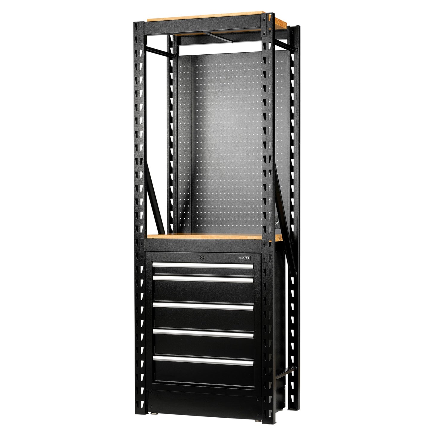 BUNKER® 13 Piece Modular Storage Combo 2 Tier Racking with Pegboard and Floor Cabinet, 750mm