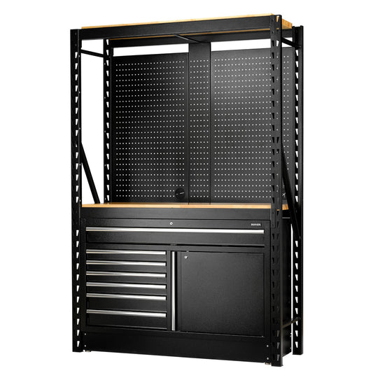 BUNKER® 14 Piece Modular Storage Combo 2 Tier Racking with Pegboards and Floor Cabinet, 1500mm