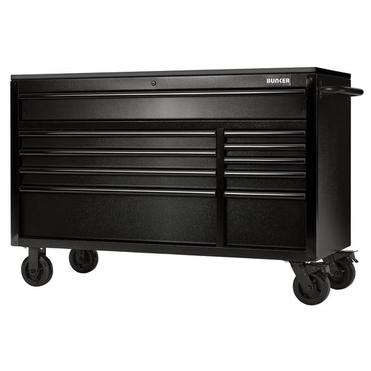 BUNKER® 10 Drawer Workbench Roller Tool Cabinet with Black Stainless Steel Worktop, 56"