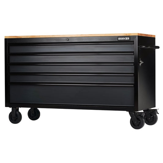 BUNKER® 5 Drawer Workbench Roller Tool Cabinet, 61", Grey