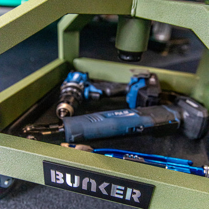 Close up of the tool section of the BUNKER Adjustable Work Stool