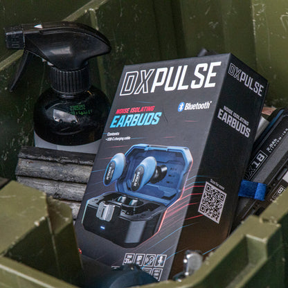 DXPULSE Noise Isolating Earbuds with Charging Case box