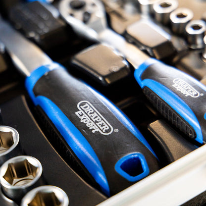 Close up on the tools in the Draper Expert Mechanics Tool Kit