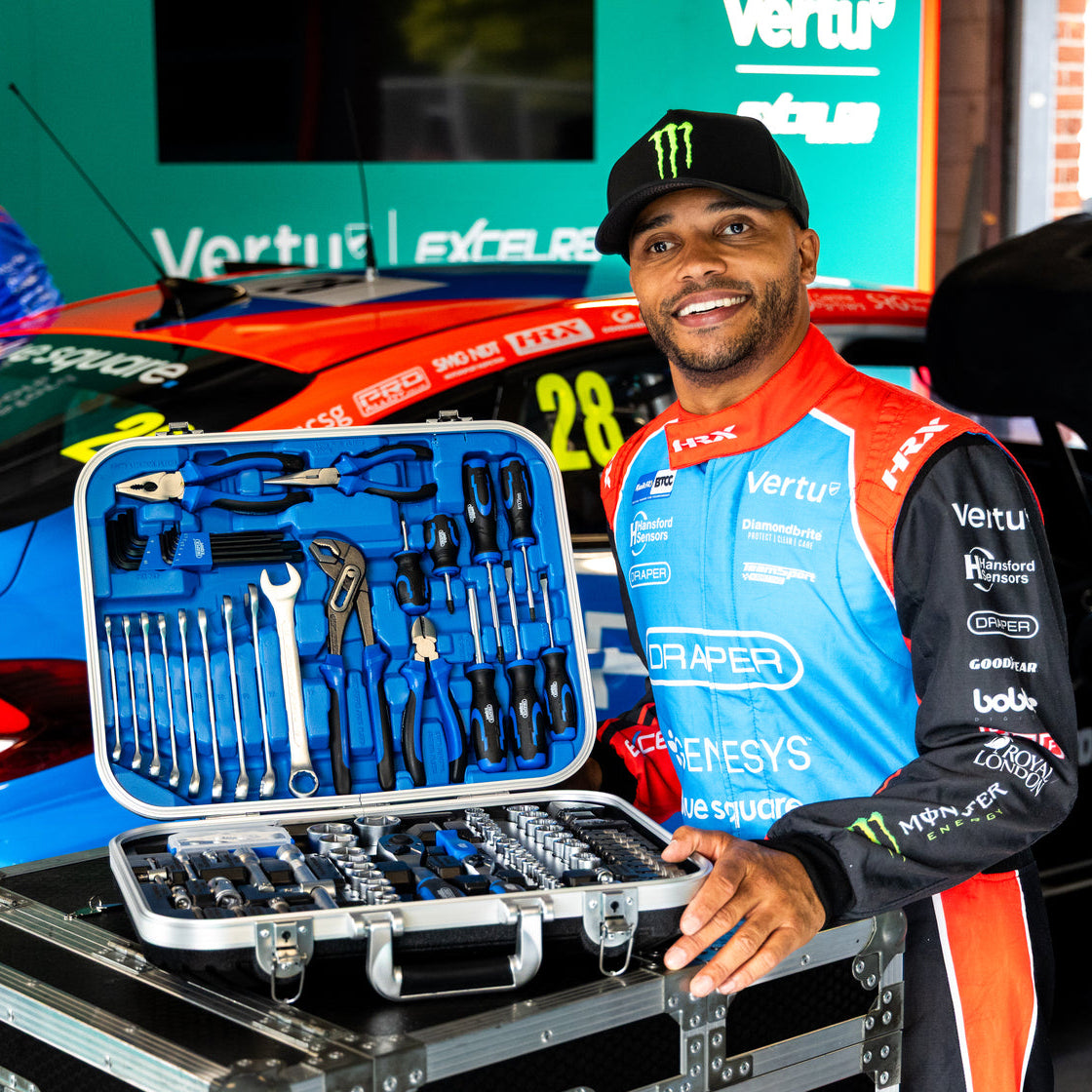 Nic Hamilton holding the Draper Expert Mechanics Tool Kit