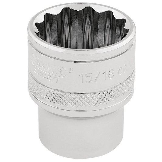 Draper Expert HI-TORQ® 12 Point Socket, 1/2" Sq. Dr., 15/16"