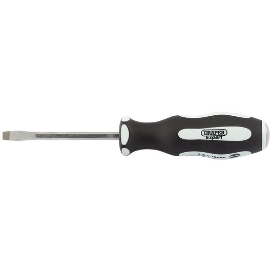 Draper Expert 'Pound Thru' Plain Slot Soft Grip Screwdriver, 5.5 x 75mm
