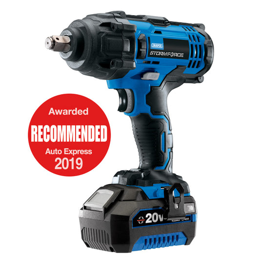 Draper Storm Force® 20V Mid-Torque Impact Wrench, 1/2" Sq. Dr., 400Nm, 1 x 4.0Ah Battery, 1 x Charger
