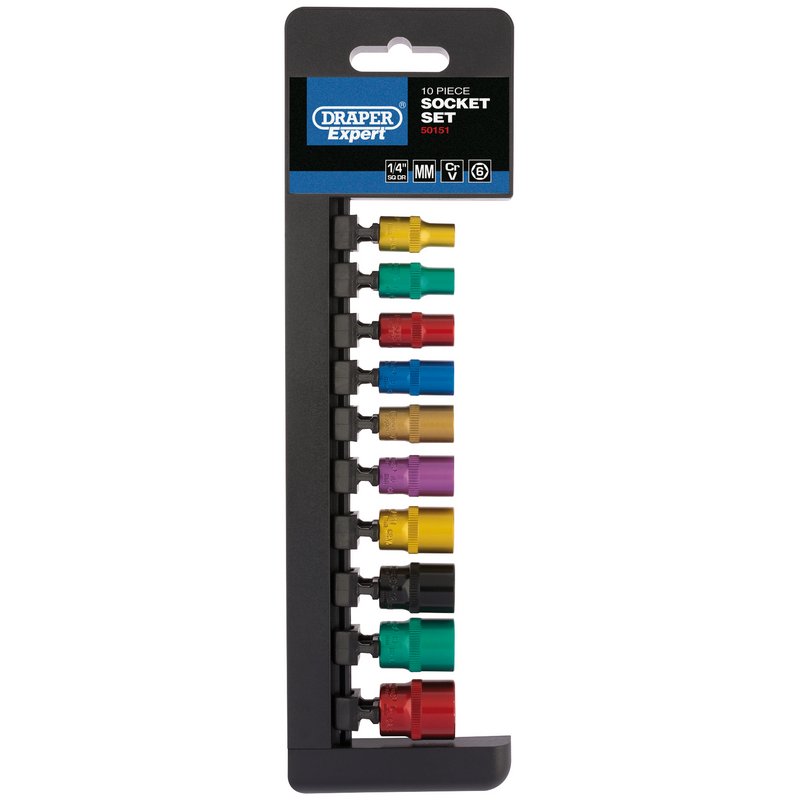 Draper Expert Metric Coloured Socket Set, 1/4" Sq. Dr. (10 Piece)
