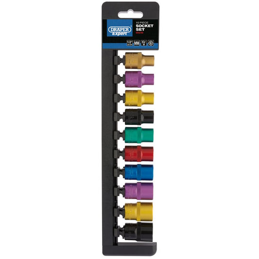 Draper Expert Metric Coloured Socket Set, 1/2" Sq. Dr. (10 Piece)