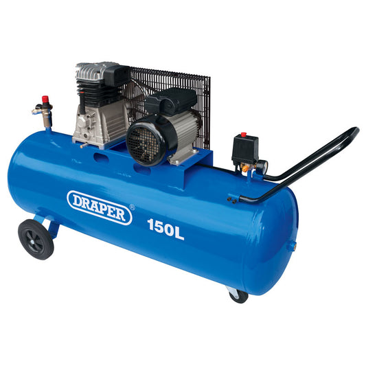 Draper Wheeled Belt-Driven Air Compressor, 150L, 2.2kW