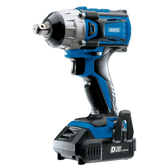 Draper D20 20V Brushless Impact Wrench, 1/2" Sq. Dr., 250Nm, 2 x 2.0Ah Batteries, 1 x Charger