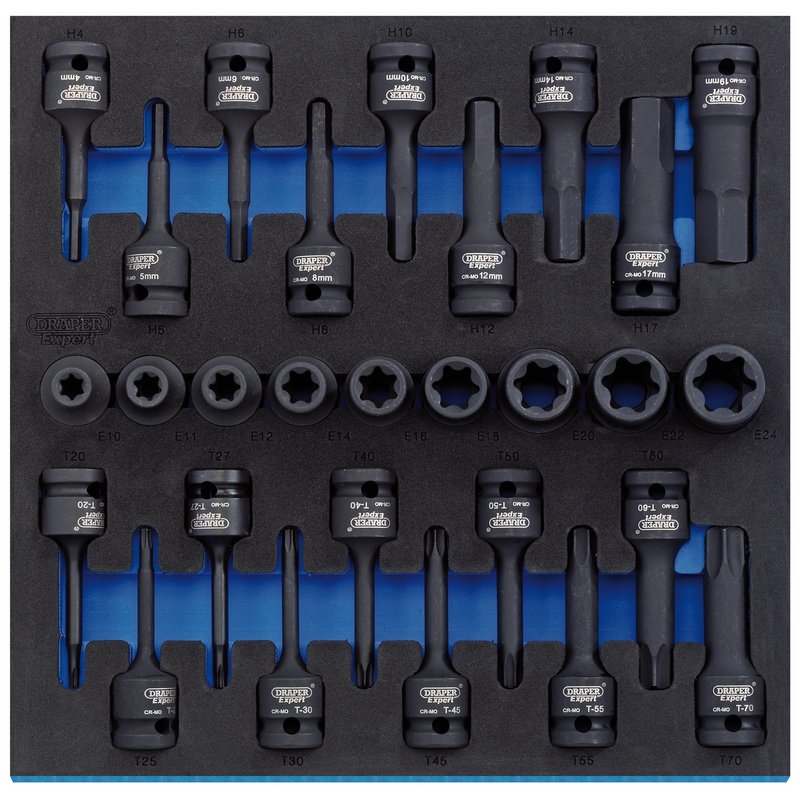 Draper Expert TX-STAR® Impact & Hex Socket Set in 1/2 Drawer EVA Insert Tray, 1/2" Sq. Dr. (28 Piece)