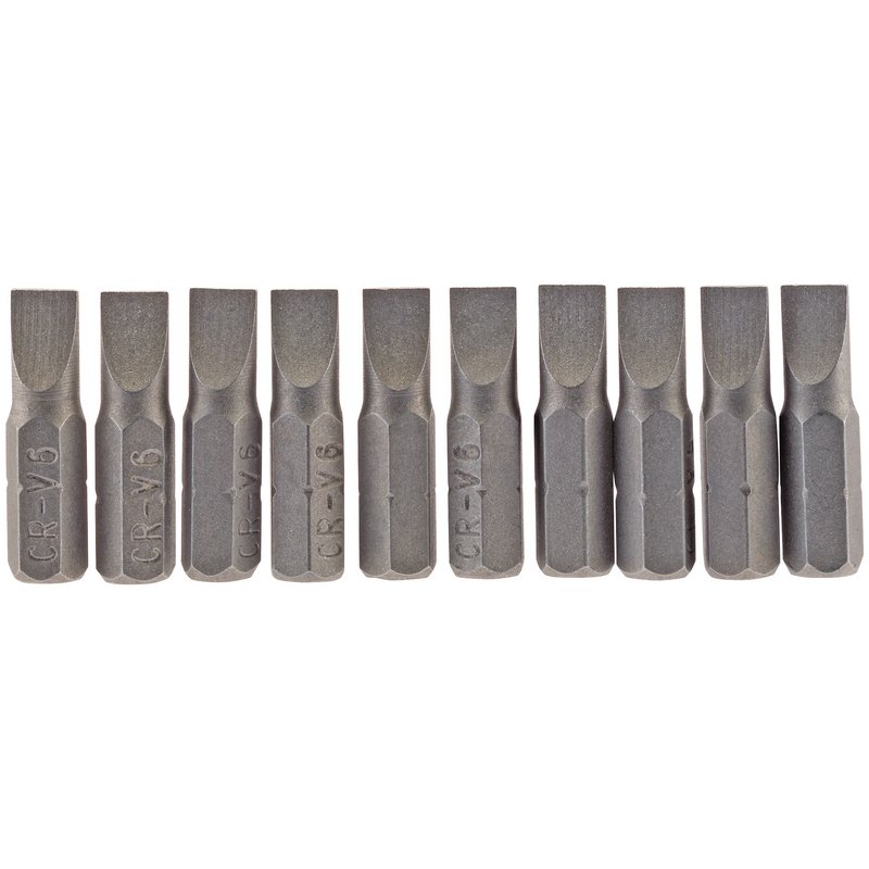 Plain Slot Insert Bit, 6mm, 1/4" Hex, 25mm Long (Pack of 10)