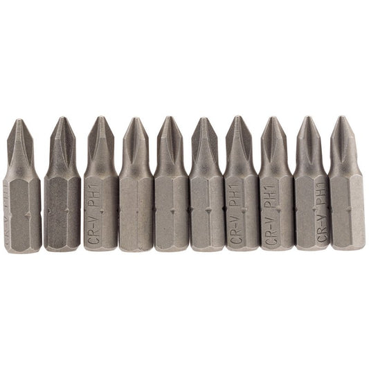 Cross Slot Insert Bit, 1/4" Hex, 25mm Long, No.1 (Pack of 10)