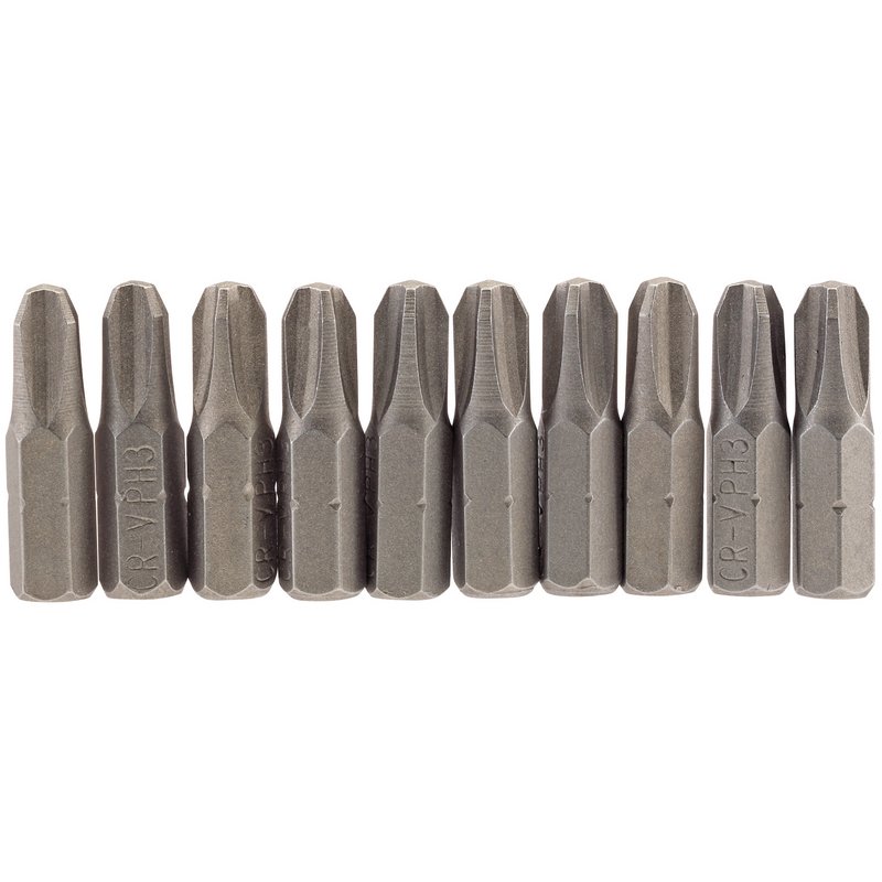 Cross Slot Insert Bit, 1/4" Hex, 25mm Long, No.3 (Pack of 10)