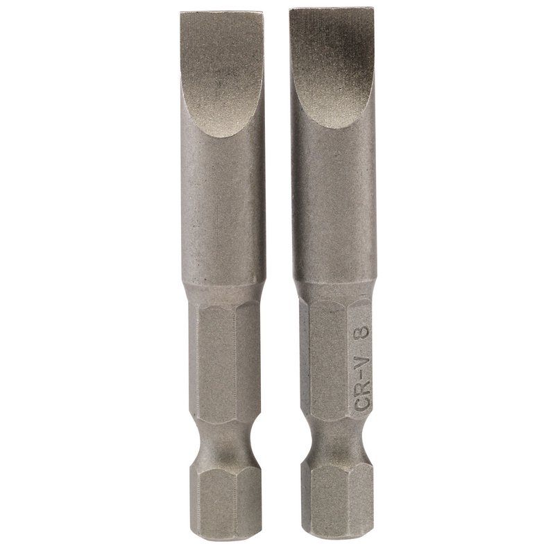 Plain Slot Insert Bit, 8mm, 1/4" Hex, 50mm Long (Pack of 2)