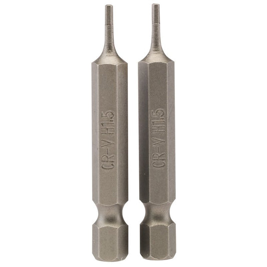 Hexagonal Insert Bit, 1.5mm, 1/4" Hex, 50mm Long (Pack of 2)