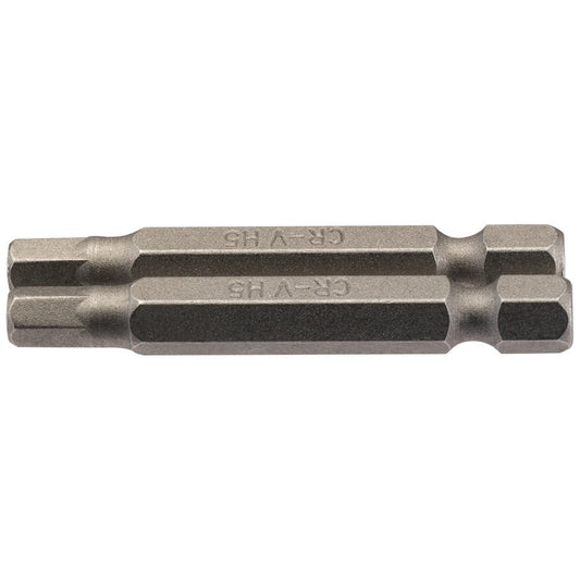 Hexagonal Insert Bit, 5mm, 1/4" Hex, 50mm Long (Pack of 2)
