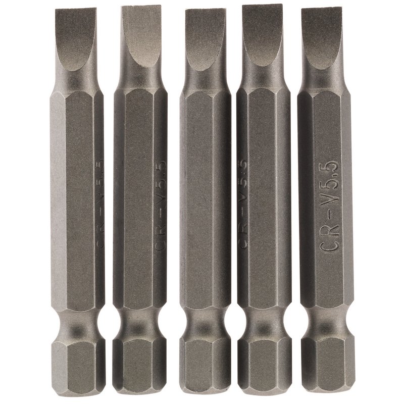 Plain Slot Insert Bit, 5.5mm, 1/4" Hex, 50mm Long (Pack of 5)