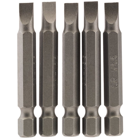 Plain Slot Insert Bit, 5.5mm, 1/4" Hex, 50mm Long (Pack of 5)