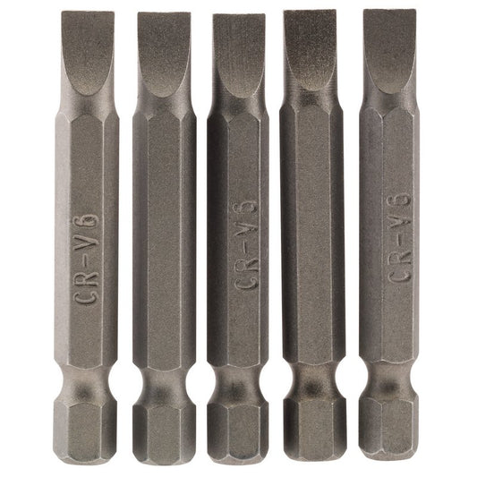 Plain Slot Insert Bit, 6mm, 1/4" Hex, 50mm Long (Pack of 5)