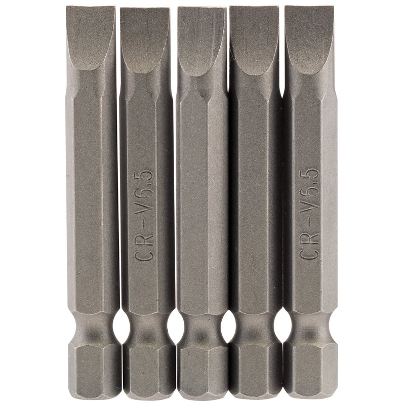 Plain Slot Insert Bit, 6.5mm, 1/4" Hex, 50mm Long (Pack of 5)