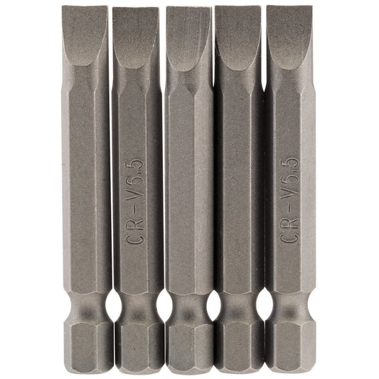 Plain Slot Insert Bit, 6.5mm, 1/4" Hex, 50mm Long (Pack of 5)
