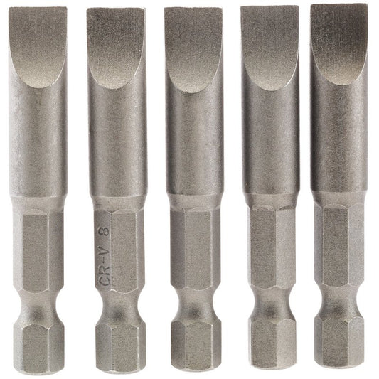 Plain Slot Insert Bit, 8mm, 1/4" Hex, 50mm Long (Pack of 5)