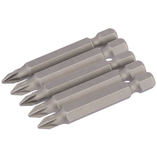 PZ Type Insert Bit, 1/4" Hex, 50mm Long, No.1 (Pack of 5)