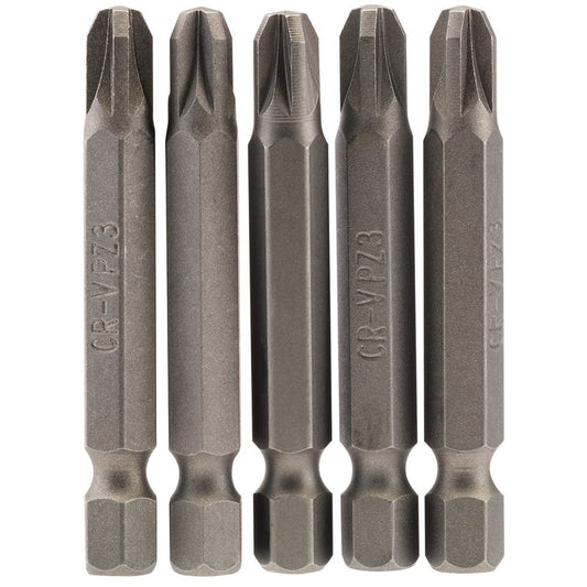 PZ Type Insert Bit, 1/4" Hex, 50mm Long, No.3 (Pack of 5)