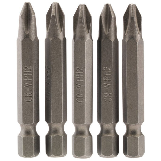 Cross Slot Insert Bit, 1/4" Hex, 50mm Long, No.2 (Pack of 5)