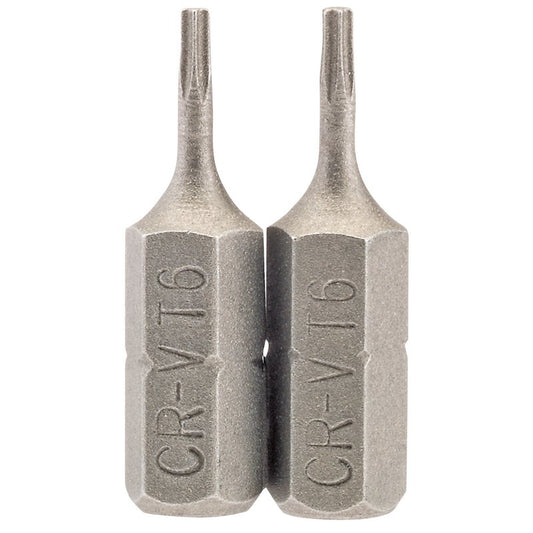 Draper TX-STAR® Insert Bit, 1/4" Hex, 25mm Long, T6 (Pack of 2)