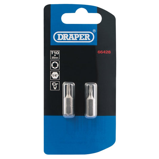 Draper TX-STAR® Insert Bit, 1/4" Hex, 25mm Long, T10 (Pack of 2)
