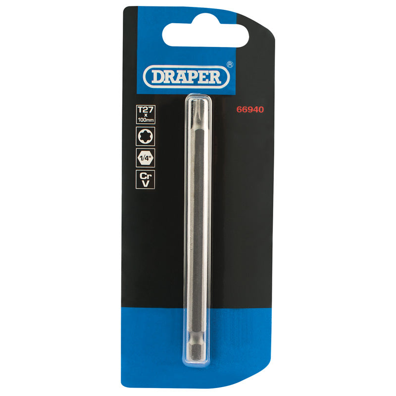 Draper TX-STAR® Insert Bit, 1/4" Hex, 100mm Long, T27 (Pack of 1)