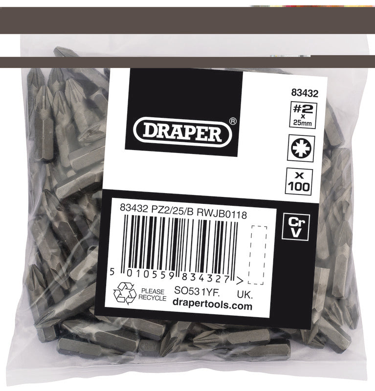 PZ TYPE Insert Bits, 1/4", No.2 (Bag of 100)