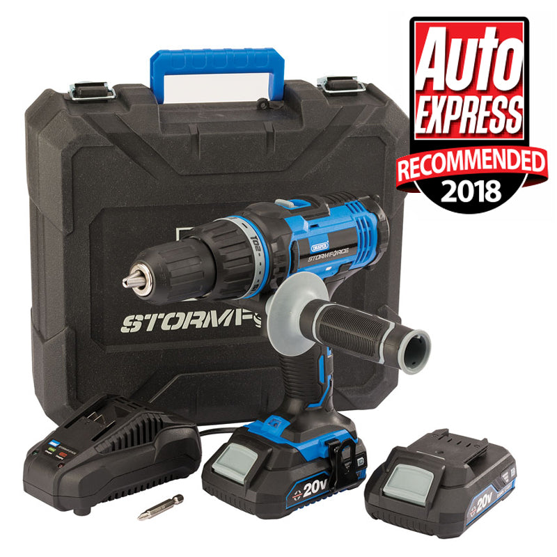 Draper Storm Force® 20V Combi Drill, 2 x 2.0Ah Batteries, 1 x Charger