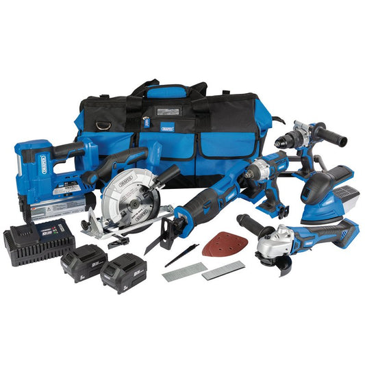 Draper D20 20V Jumbo Kit (7 Piece), 1 x 3.0Ah Batteries, 1 x 5.0Ah Battery, 1 x Charger, 1 x Tool Bag