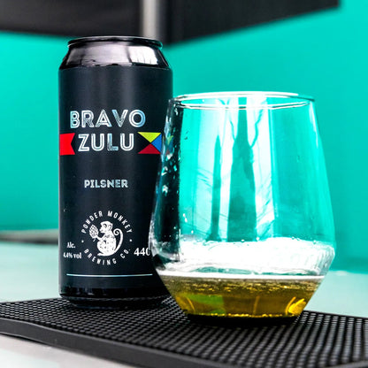 Bravo Zulu Can of beer and glass