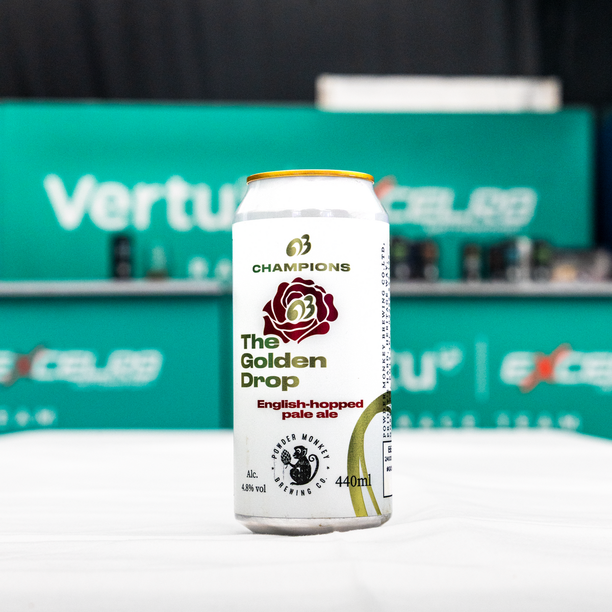 A 440 ml can of Champions The Golden Drop pale ale English-hopped beer,