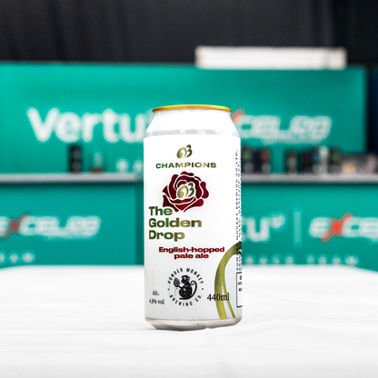 A 440 ml can of Champions The Golden Drop pale ale English-hopped beer,