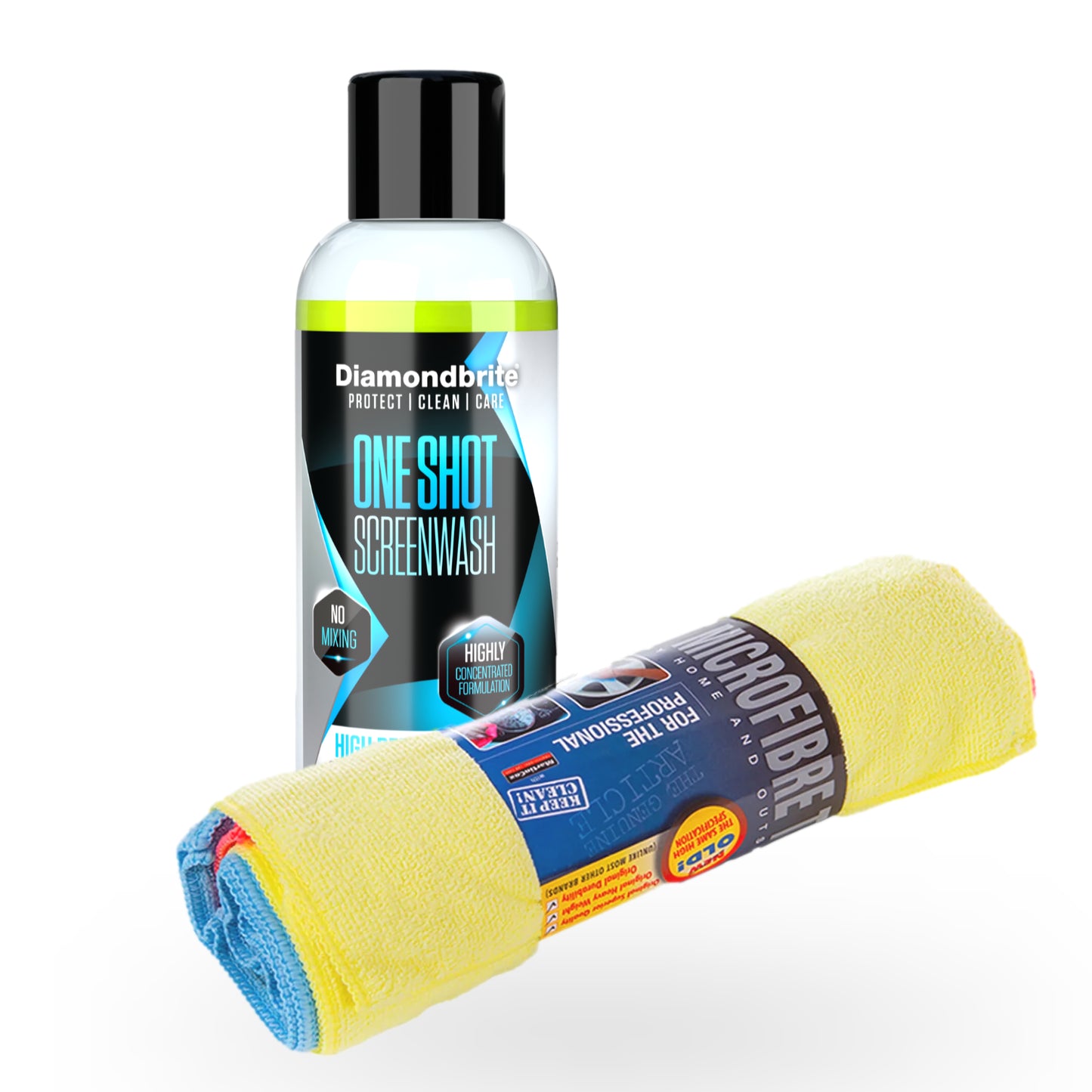 One Shot Screenwash & 6 x Microfibre Cloth Bundle